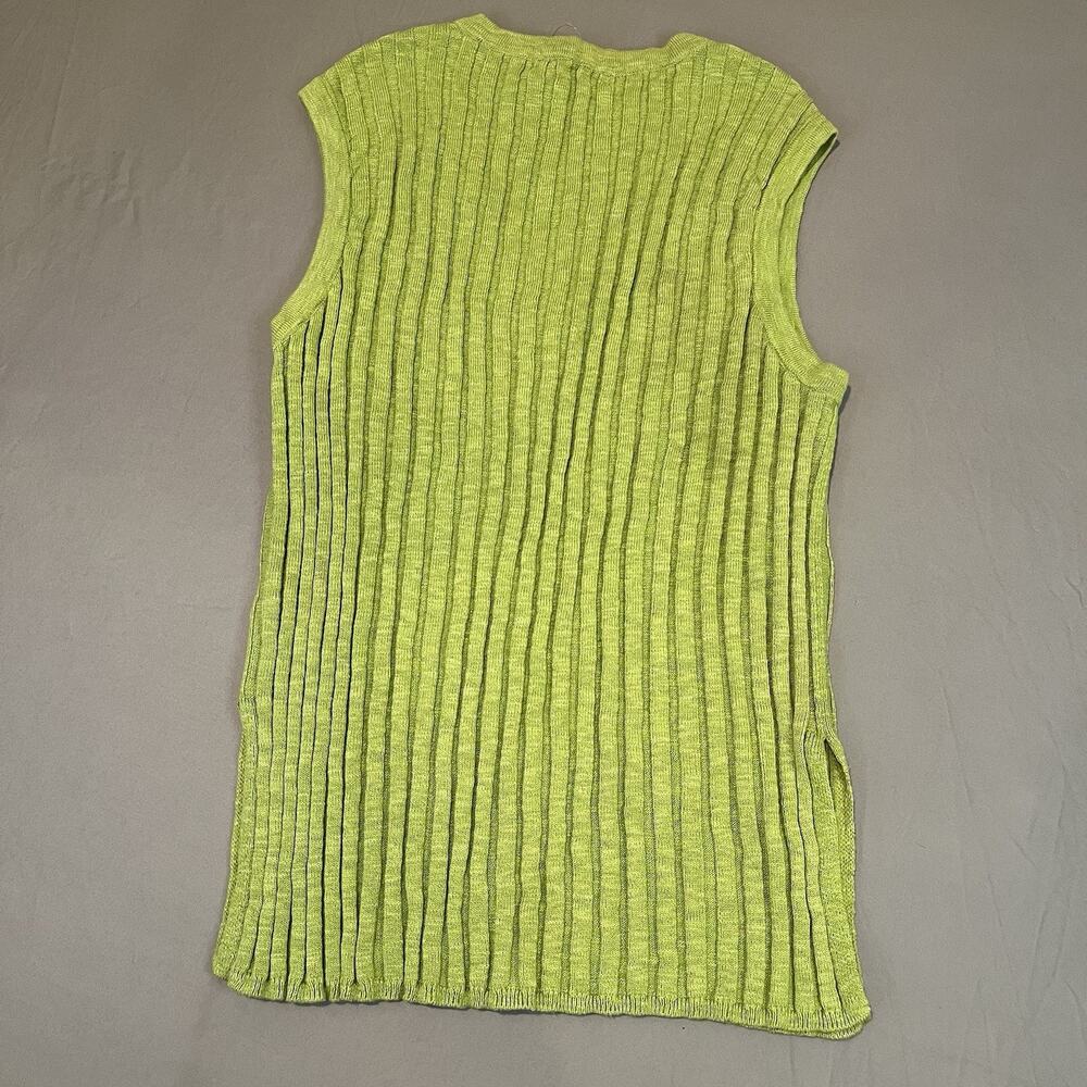 Free People Beach Women’s L Green Ribbed Knit Sweater Vest Veda Stretch linen - Picture 2 of 8